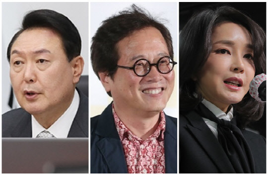 (왼쪽부터) 윤석열 대통령, 맛 칼럼니스트 황교익씨, 김건희 여사. <연합뉴스>